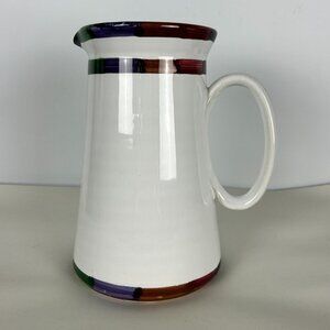 Deruta of Italy 8" Pottery Pitcher White Ceramic with Colored Bands Circo